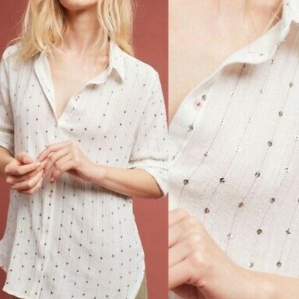 Anthropologie Sequin Button Down Shirt